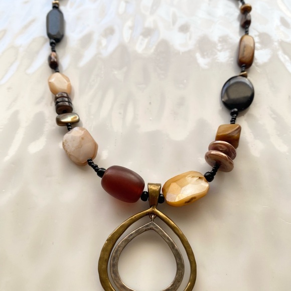 Silpada Two Tone Teardrop Pendant Beaded Necklace  N1787.  18” to 20” inches - Picture 3 of 4